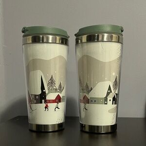 New Insulated Coffee Cups Travel Mugs Double-Wall with Outdoor Winter Scene